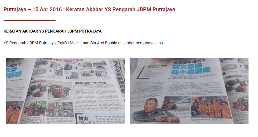 Keratan Akhbar YS Pengarah JBPM Putrajaya
